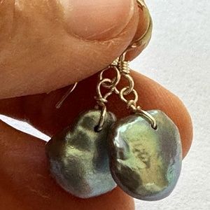 Genuine Gray Keshi Earrings - Sterling Silver - HANDMADE